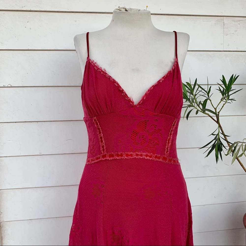 Vintage Betsey Johnson 90 2000 y2k Lace Crochet Floral Midi Slip Dress Sexy Red - Picture 6 of 9